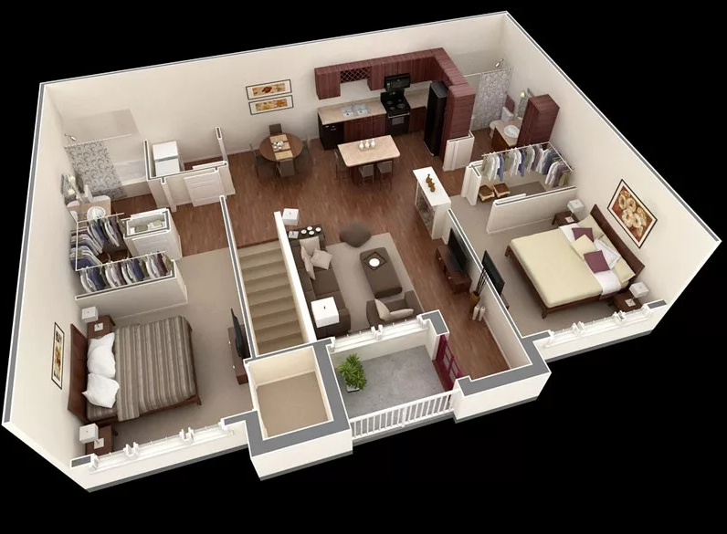 thiết kế nội thất chung cư 2 phòng ngủ 12