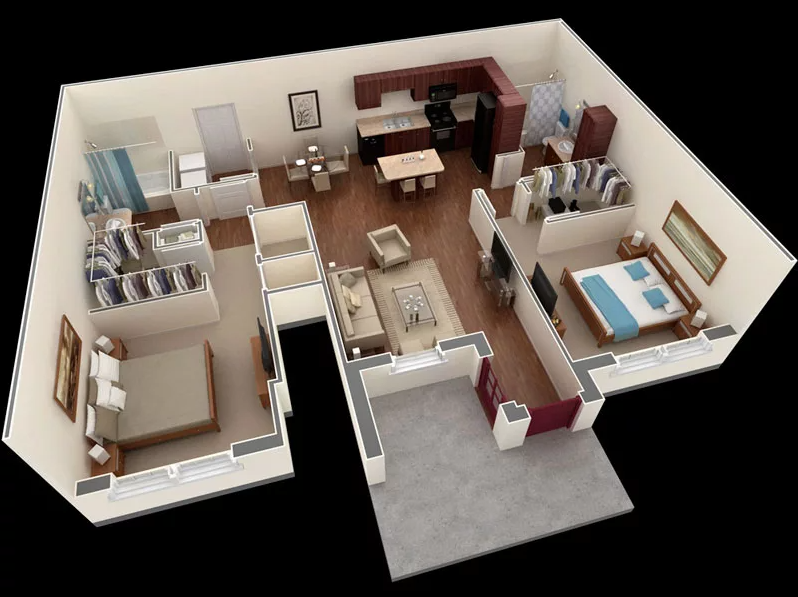 thiết kế nội thất chung cư 2 phòng ngủ 15