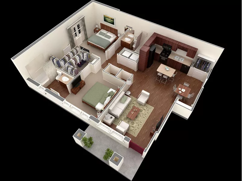 thiết kế nội thất chung cư 2 phòng ngủ 16