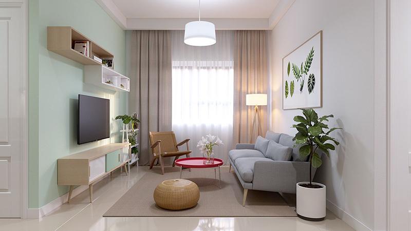 mẫu thiết kế phòng khách nhẹ nhàng êm dịu cho chung cư nhỏ