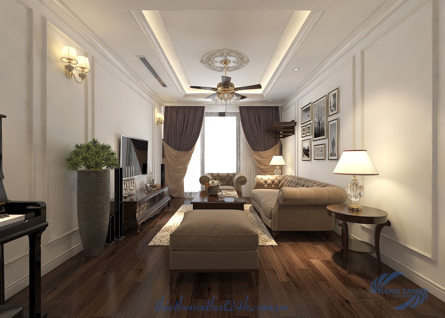 thiết kế nội thất chung cư 90m2 hot phong cách tân cổ điển