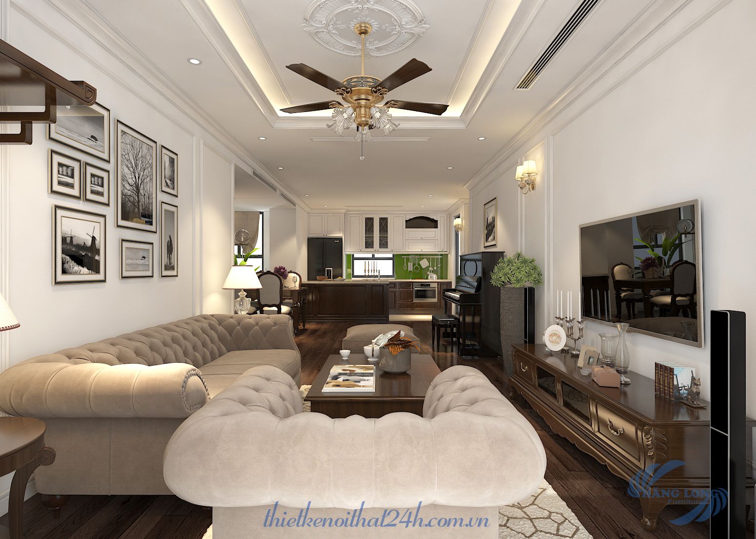 thiết kế nội thất chung cư 90m2 hot phong cách tân cổ điển