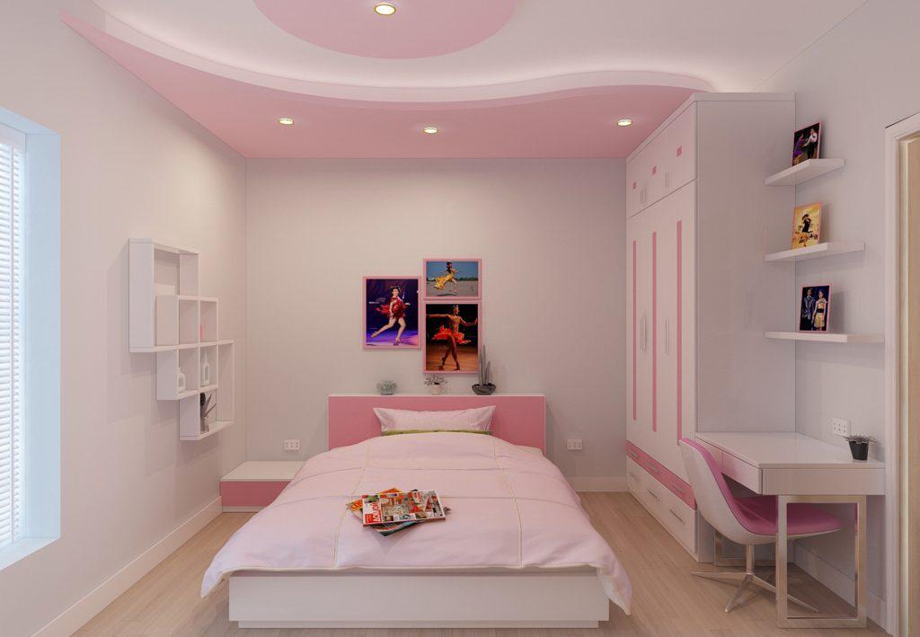 phòng ngủ màu hồng cho bé gái 15 tuổi