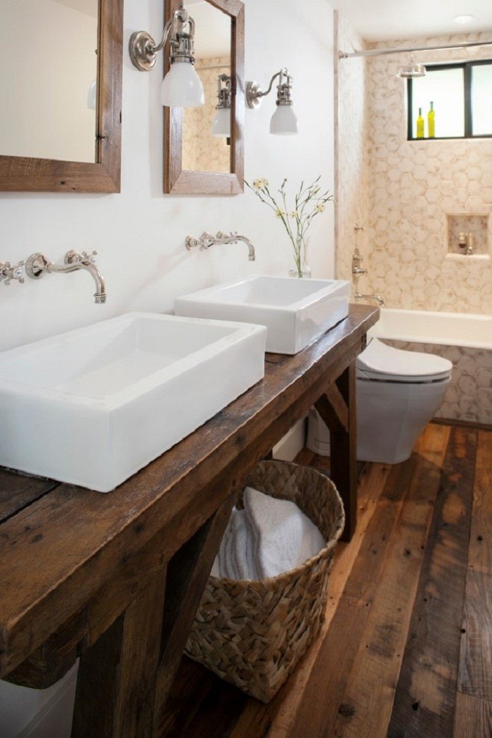 Trang trí nội thất gỗ cho không gian phòng tắm thêm mộc mạc và bình yên